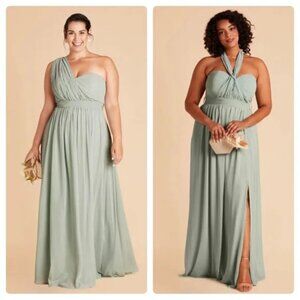 Birdy Grey Grace Convertible Chiffon Bridesmaid Dress in Sage Green Sz L NEW